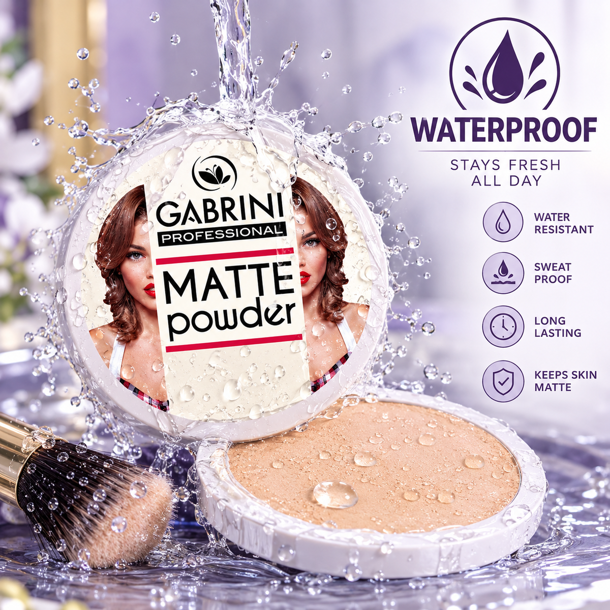 Gabrini Matte Waterproof Full Coverage &amp; Sweatproof, Long-Lasting Powder